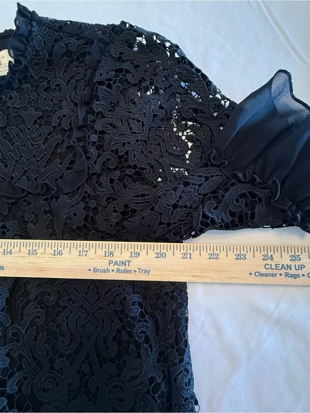 Kate Spade NY Tapestry Lace Top with Bell Sleeves. Black. Size XL.  EUC